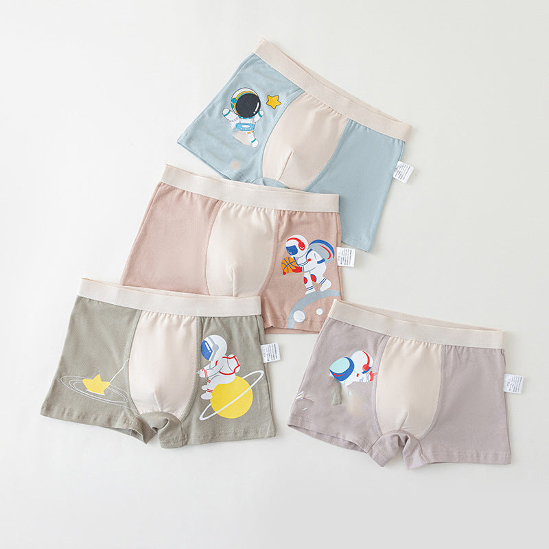 Boys' cotton boxer briefs with cartoon bear design, boys' briefs, student briefs.
