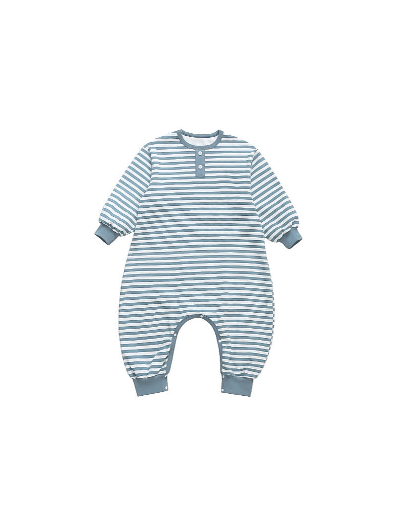 Childrens autumn striped onesie pajamas baby pure cotton loose fitting romper home wear