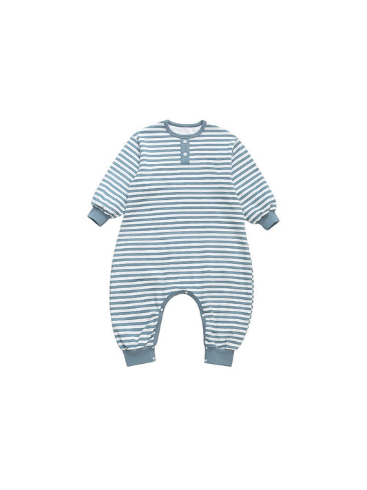 Childrens autumn striped onesie pajamas baby pure cotton loose fitting romper home wear