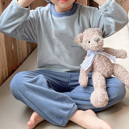 Childrens pajamas 290g thickened flannel fleece warm for boys and girls flannel loungewear set