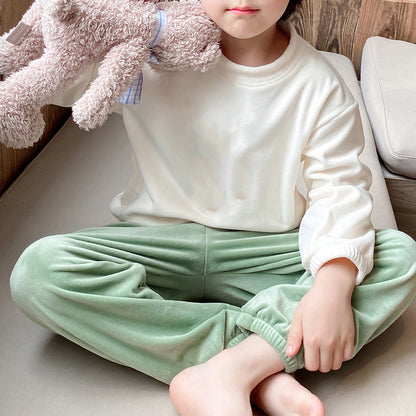 Childrens pajamas 290g thickened flannel fleece warm for boys and girls flannel loungewear set