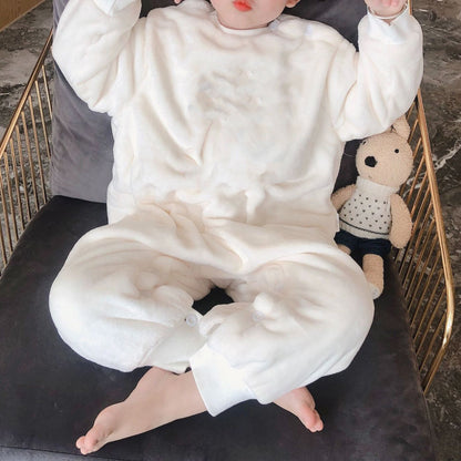 Thickened split leg sleeping bag for boys girls and children anti kick blanket flannel fleece lined onesie home pajamas for autumn and winter