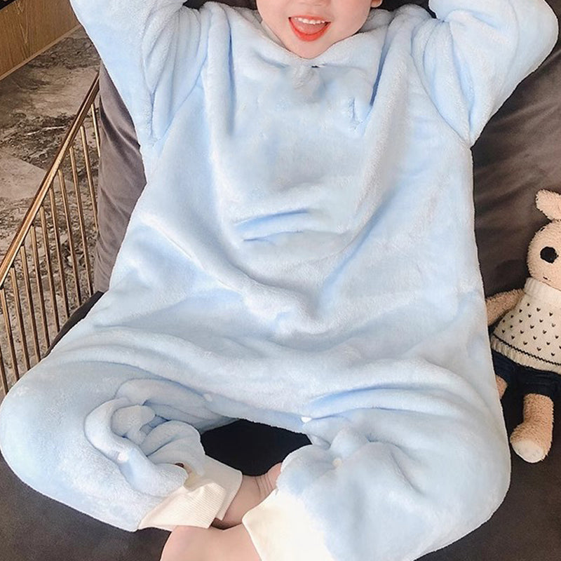 Thickened split leg sleeping bag for boys girls and children anti kick blanket flannel fleece lined onesie home pajamas for autumn and winter
