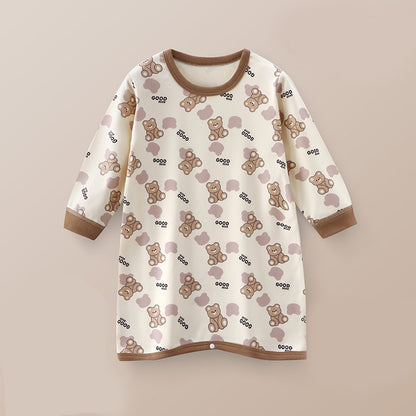Childrens-autumn-winter-cartoon-german-fleece-warm-long-sleeved-pajamas-robe-boys-and-girls-home-wear-rompers