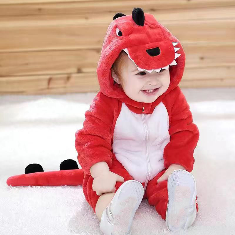 Autumn/Winter Baby Onesie Pajamas with Over-Crotch Zipper, Flannel Pajamas for Home Use