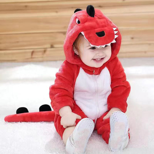 Autumn/Winter Baby Onesie Pajamas with Over-Crotch Zipper, Flannel Pajamas for Home Use