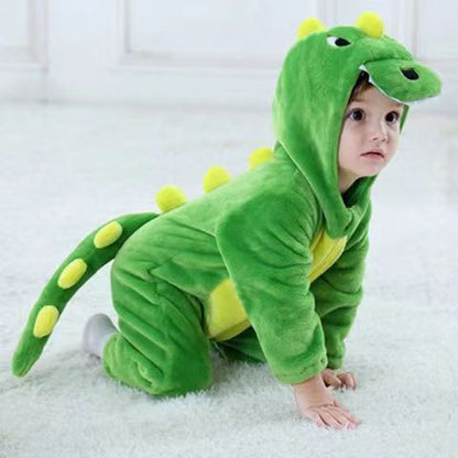 Autumn/Winter Baby Onesie Pajamas with Over-Crotch Zipper, Flannel Pajamas for Home Use