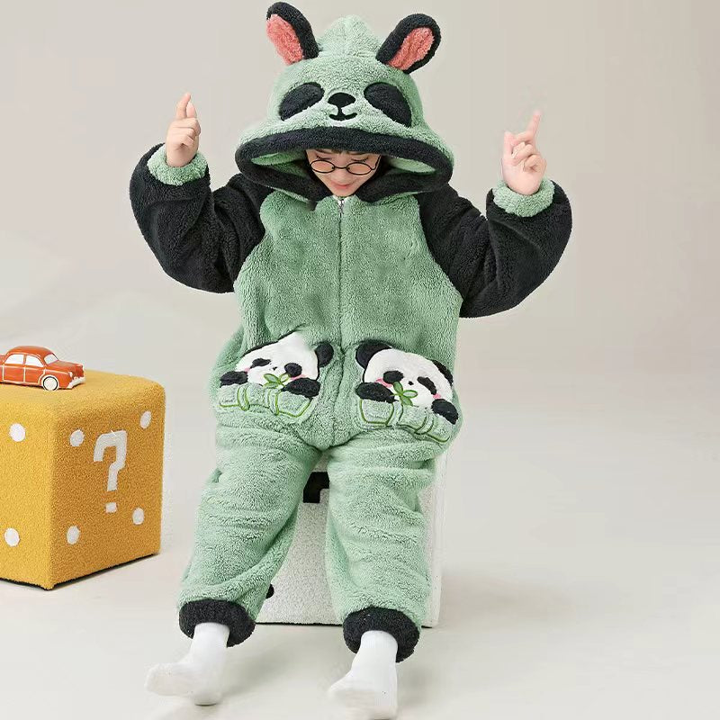 Childrens-onesie-pajamas-for-boys-coral-fleece-thickened-flannel-sleeping-bag-for-autumn-and-winter-anti-kick-home-wear