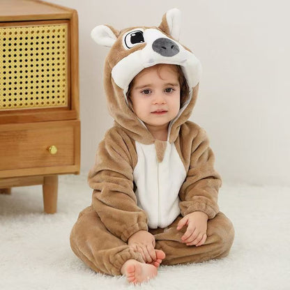 Cartoon animal-themed pajamas, cute home wear, hooded bodysuit
