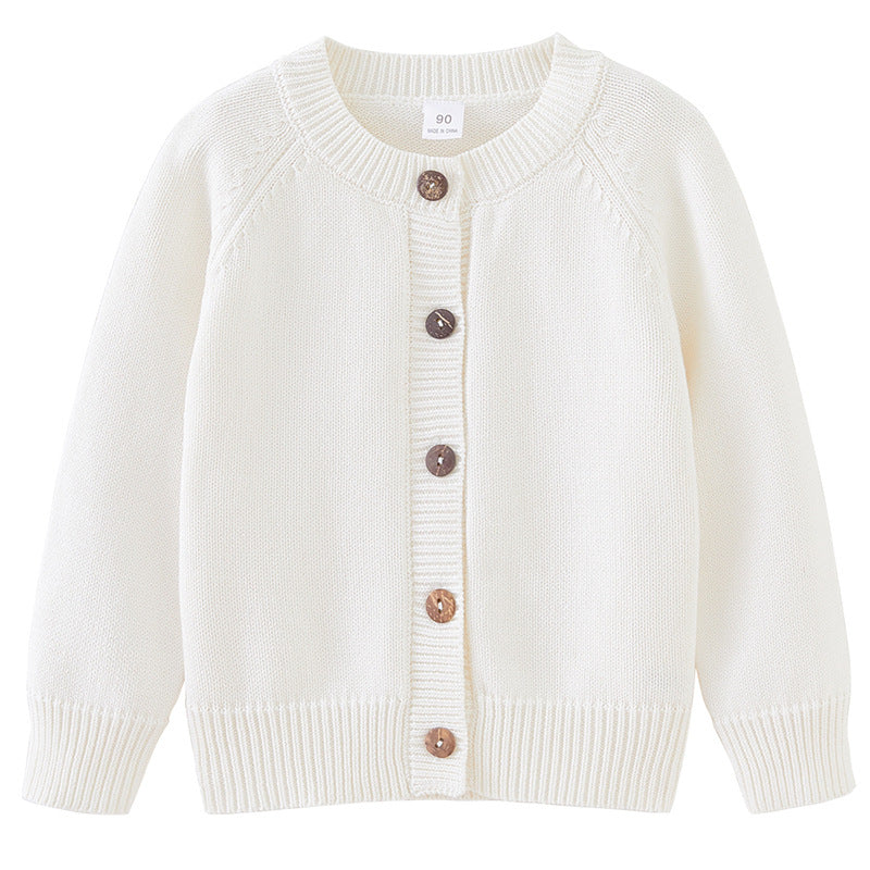 2026 Spring and Autumn Children's Clothing, Solid Color Round Neck Knitted Cardigan for Kids