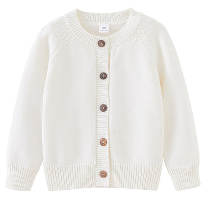 2026 Spring and Autumn Children's Clothing, Solid Color Round Neck Knitted Cardigan for Kids