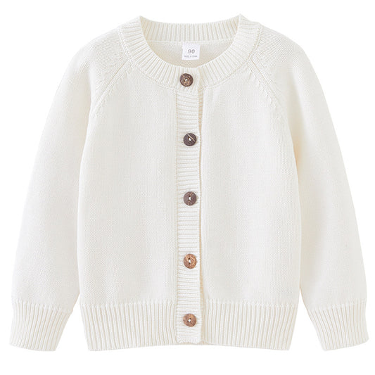 2026 Spring and Autumn Children's Clothing, Solid Color Round Neck Knitted Cardigan for Kids