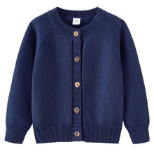 2026 Spring and Autumn Children's Clothing, Solid Color Round Neck Knitted Cardigan for Kids