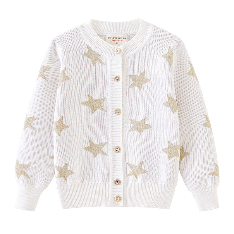 2026 New Spring and Autumn Thickened Children's Cardigan Coat with Five-Pointed Star Jacquard