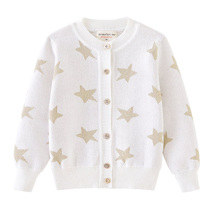 2026 New Spring and Autumn Thickened Children's Cardigan Coat with Five-Pointed Star Jacquard