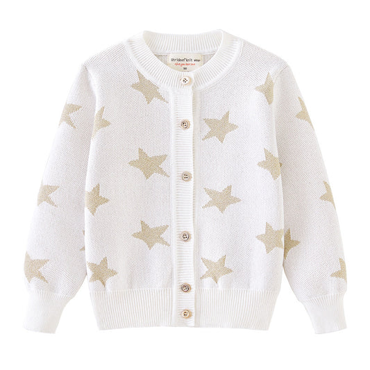2026 New Spring and Autumn Thickened Children's Cardigan Coat with Five-Pointed Star Jacquard