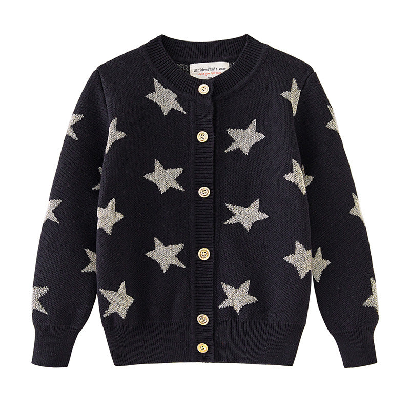 2026 New Spring and Autumn Thickened Children's Cardigan Coat with Five-Pointed Star Jacquard