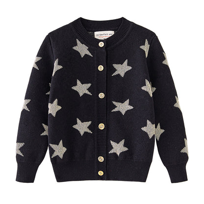 2026 New Spring and Autumn Thickened Children's Cardigan Coat with Five-Pointed Star Jacquard