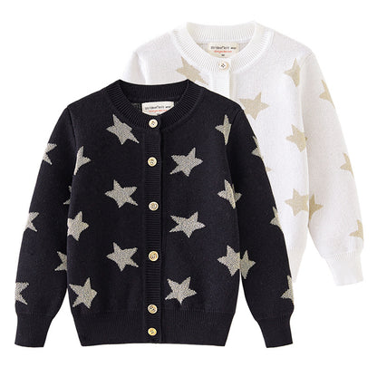 2026 New Spring and Autumn Thickened Children's Cardigan Coat with Five-Pointed Star Jacquard