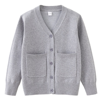 2026 Spring and Autumn Parent-Child Outfit, Medium and Large Children's Knitted Cardigan with Pocket