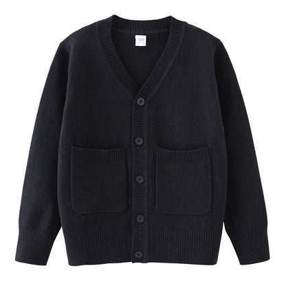 2026 Spring and Autumn Parent-Child Outfit, Medium and Large Children's Knitted Cardigan with Pocket