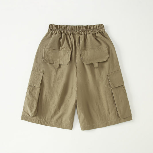 2026 new summer children's trendy cargo five-quarter pants with zipper pockets, lightweight breathable quick-drying shorts for older boys