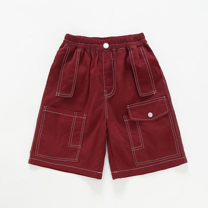 New summer children's handsome and versatile stitching cargo shorts, loose thin five-point pants for big boys