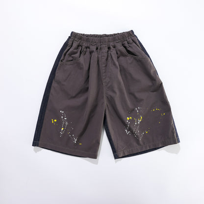 New summer fashion splash ink five-point pants for big boys, casual handsome color-block splicing cargo shorts