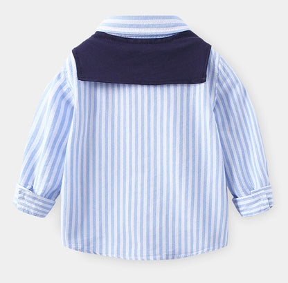 New simple fashion casual boys' long-sleeve shirt for spring and autumn, comfortable and stylish children's striped top with shawl