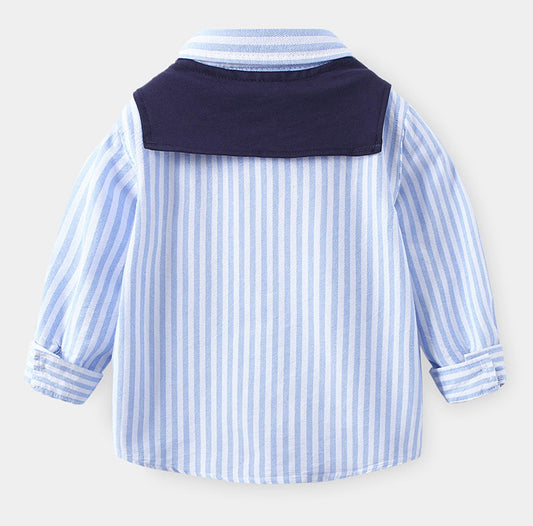 New simple fashion casual boys' long-sleeve shirt for spring and autumn, comfortable and stylish children's striped top with shawl