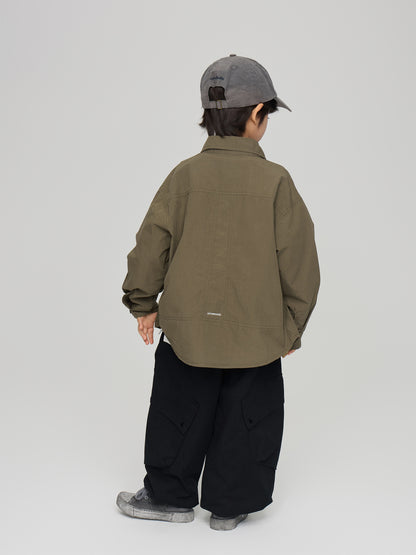 New children's clothing cargo style loose shirt, comfortable pure cotton trendy long-sleeve shirt for older boys