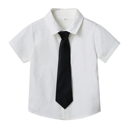 Children's summer solid color short-sleeve lapel cardigan with single-breasted buttons