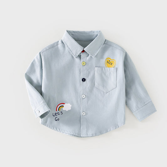 Autumn pure cotton shirt, cute cartoon jacket top for boys and girls, four-season top