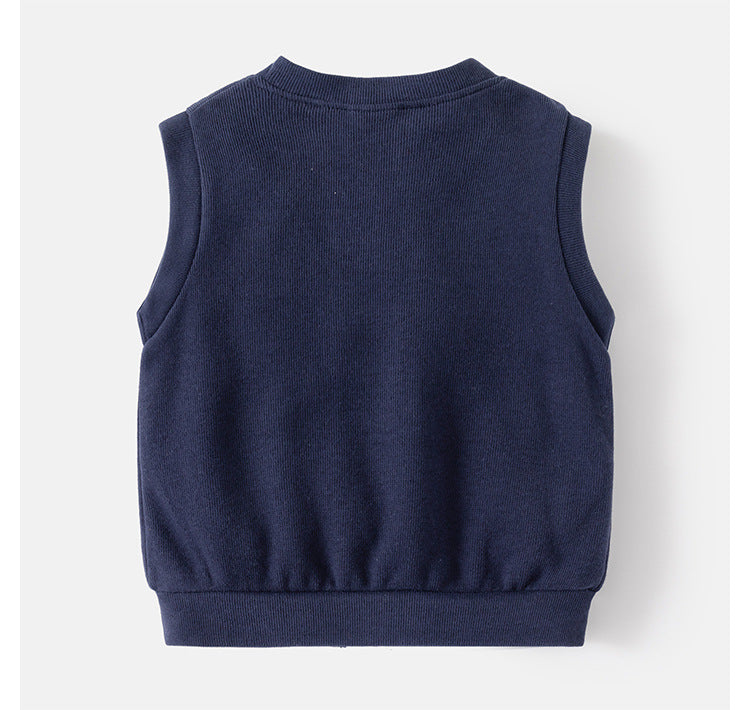 Spring children's vest for boys, cartoon knitted waistcoat, thin outer wear for kids