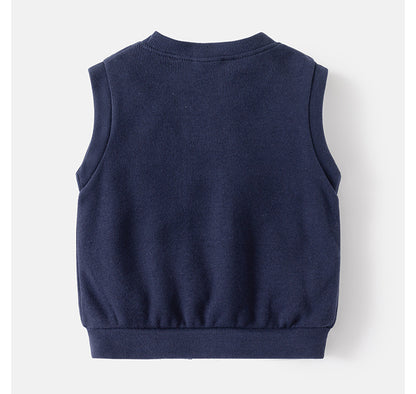 Spring children's vest for boys, cartoon knitted waistcoat, thin outer wear for kids