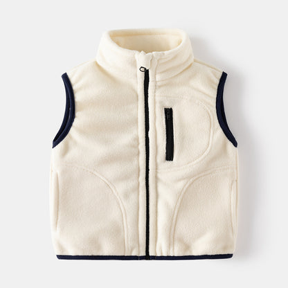 New autumn and winter children's stand-up collar vest, fleece waistcoat for boys and girls