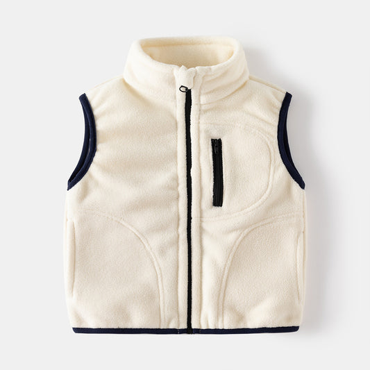 New autumn and winter children's stand-up collar vest, fleece waistcoat for boys and girls