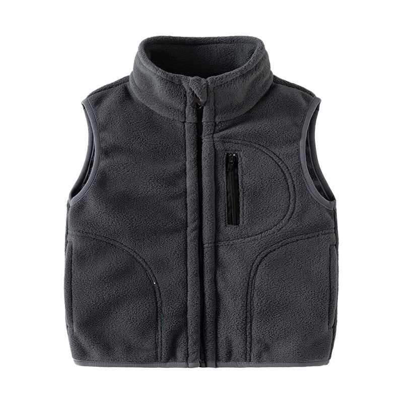 New autumn and winter children's stand-up collar vest, fleece waistcoat for boys and girls