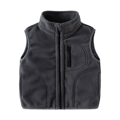 New autumn and winter children's stand-up collar vest, fleece waistcoat for boys and girls