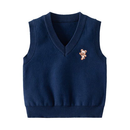 New autumn and winter boys' knit vest, baby V-neck sleeveless sweater waistcoat