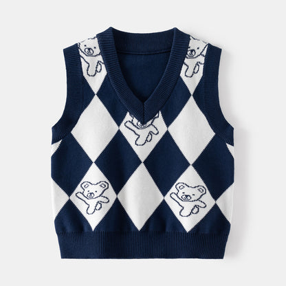New autumn and winter boys' knit vest, baby V-neck sleeveless sweater waistcoat