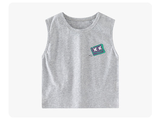 Summer new children's tank top, cute robot pattern, breathable, comfortable and versatile