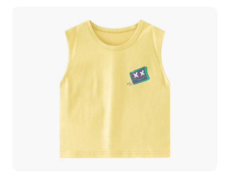 Summer new children's tank top, cute robot pattern, breathable, comfortable and versatile