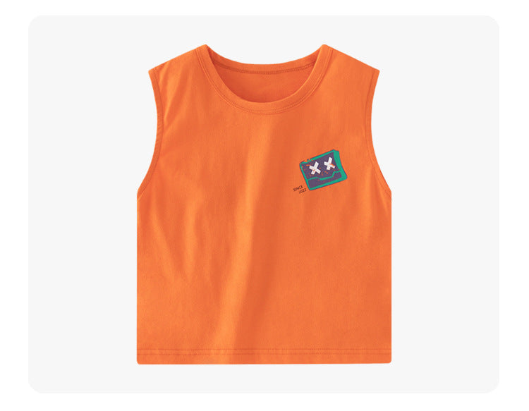 Summer new children's tank top, cute robot pattern, breathable, comfortable and versatile