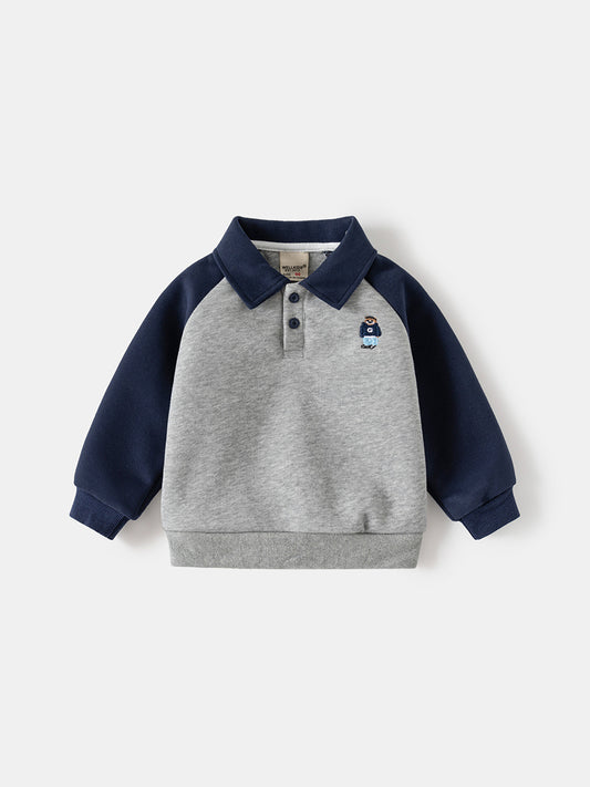 New spring children's clothing, Korean style polo collar sweatshirt set