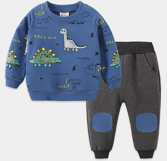 New children's cotton sportswear for students, loose and fashionable long-sleeve boys' set with cute and handsome small animal design