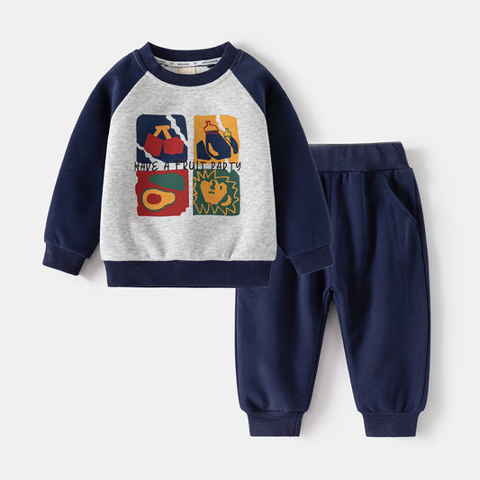 2026 New Boys' Cartoon Pullover Sweatshirt and Sports Pants Two-Piece Set