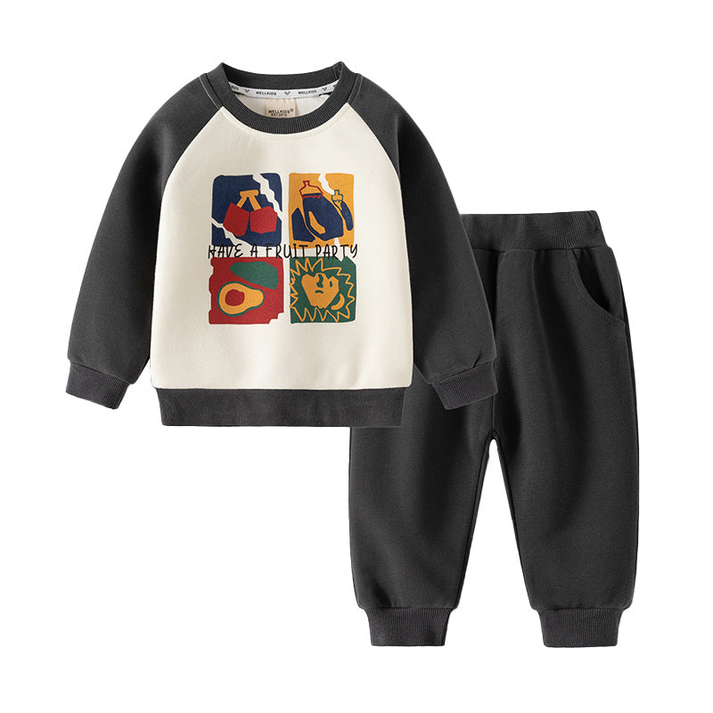 2026 New Boys' Cartoon Pullover Sweatshirt and Sports Pants Two-Piece Set