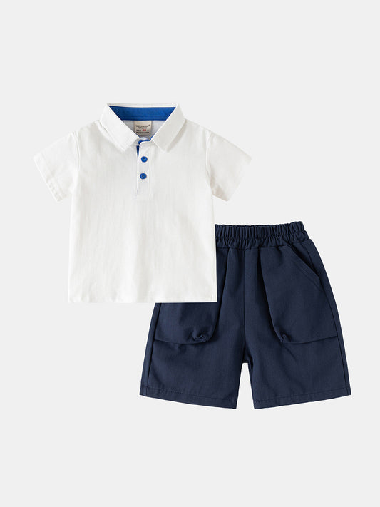 2026 New Children's Summer Set, Boys' Short Sleeve Polo Shirt & Cropped Pants Two-Piece Set, Baby Lapel Suit