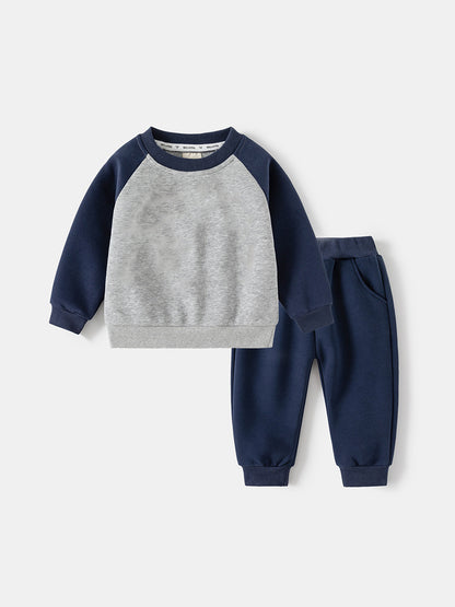 Children's Letter Print Color Block Long-Sleeved Set Baby Sports Two-Piece Set Trendy